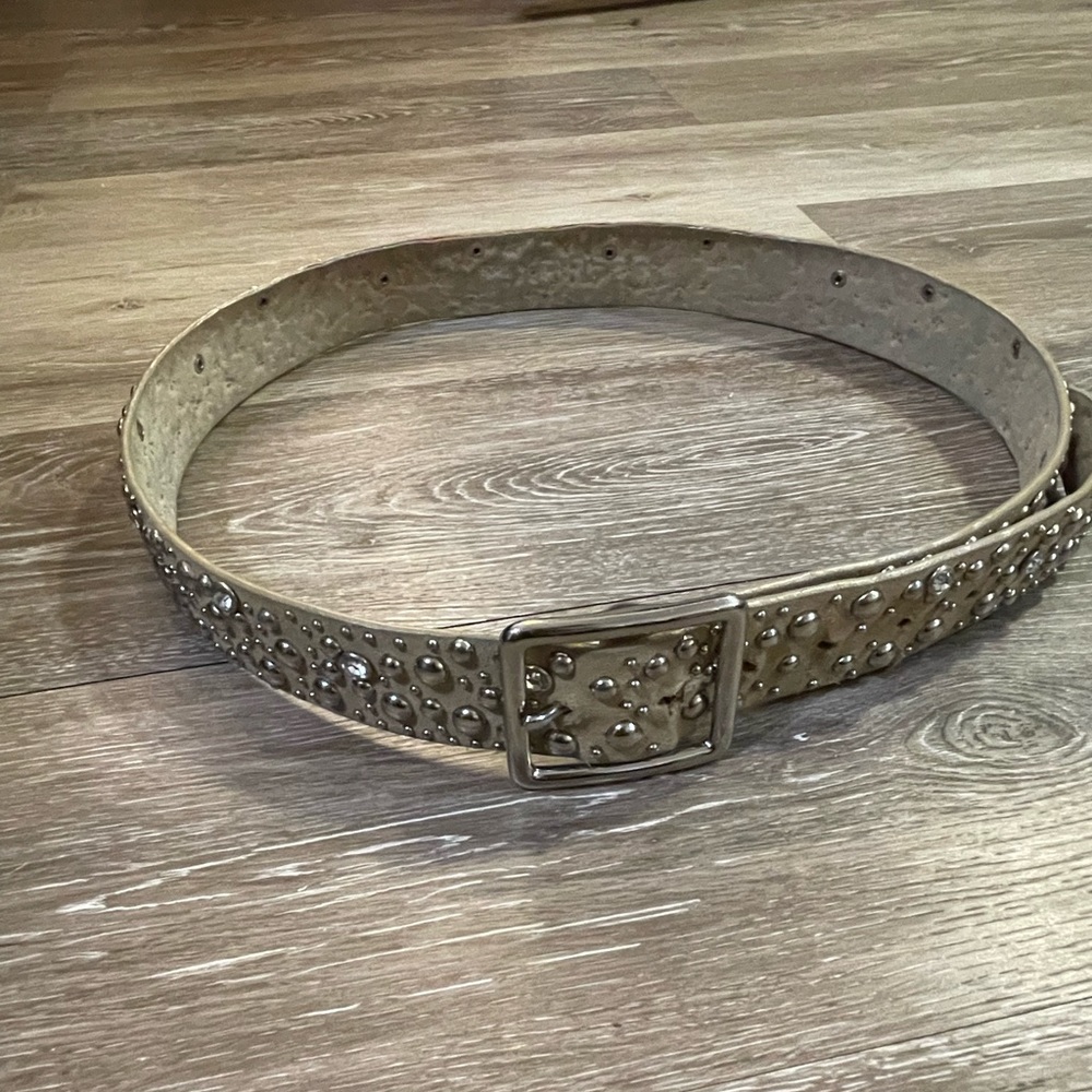 EXPRESS Beige Leather Studded Belt with Rhinestones - Size Large